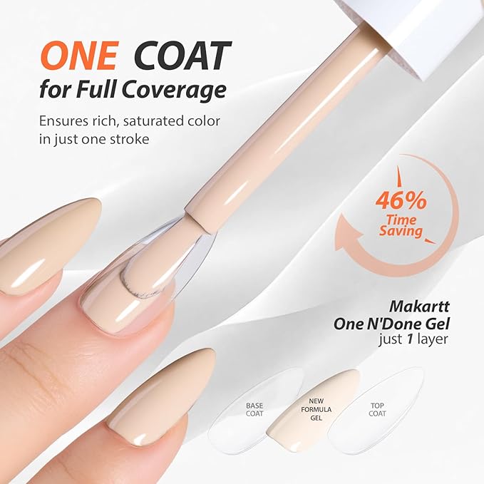 Makartt Ultra-Pigmented Gel Nail Polish Nude 15ml, One N'Done Nude Gel Polish One-Coat Soak Off High-Gloss Ceramic Shine, Salon-Grade UV Nail Art Manicure DIY Salon Home - Stay Neutral