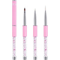 3-Piece Nail Art Brush Set - Rhinestone-Handled Gel Polish & Liner Brushes, 7&15 mm, for Salon & Home DIY Manicure (Pink)