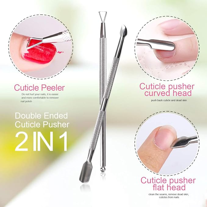 Teenitor Nail Polish Gel Remover Tool Kit, with Soak Off Clips, Cuticle Pusher Peeler Scraper, Remove Pads, Nail Files Buffer Block, Nail Brush Pink