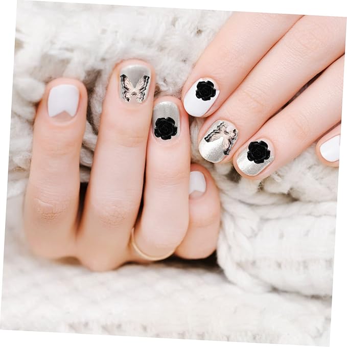 Black Camellia Rhinestone Nail Charms Nail Art Accessories Pearls Gems for DIY Manicure and Creative Decorations