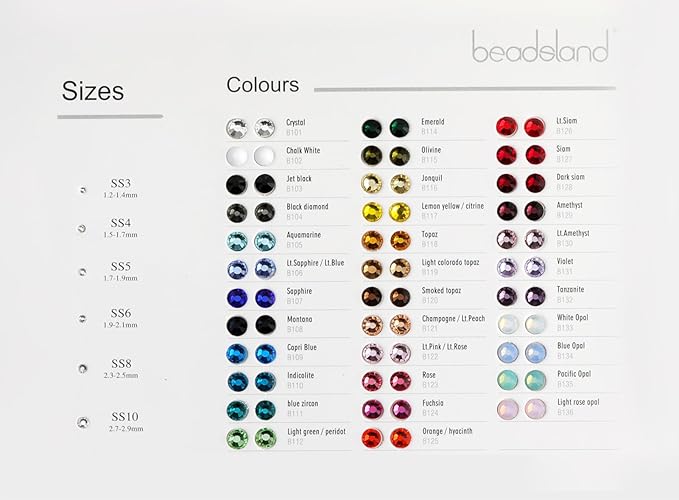 Beadsland Flat Back Rhinestones Sample Card Color Chart