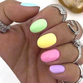 Easter Press on Nails Short - 24Pcs Cute Multi-Color Glossy Acrylic Nails, Spring Theme Fake Nails, Easy Apply Artificial Stick on Nails for Women