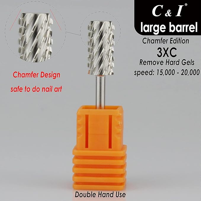 C & I Large Barrel Nail Drill Bit, Chamfer Edition, Professional E-File for Nail File Machine, Designed to Remove Nail Gels, Acrylics, and other nail color covers 3/32” (Triple Coarse - 3XC)