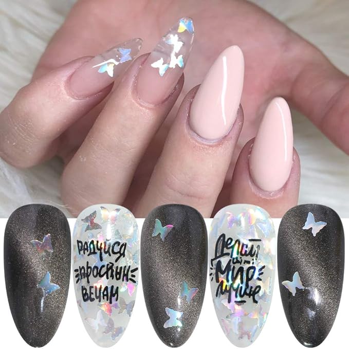 Butterfly Nail Glitter for Nail Art 24 Colors Splarkly Nail Decals Nail Sequins Flake Acrylic Manicure Paillettes Ultrathin Face Body Glitters for Nail Art Decoration Dutterflies for Nails (Butterfly)