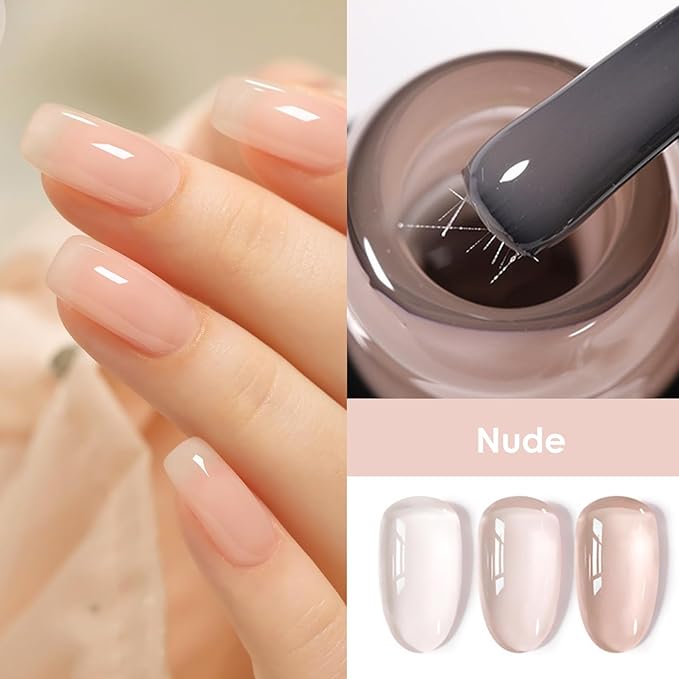 Fiber Glass Rubber Base Gel Nail Polish, Glossy Glass Brush on Nails Strengthener Base Coat for Repair Broken Damaged Nails, LED UV Lamp Required Soak Off Building Gel-02,7ml