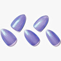 GLAMERMAID Blue Press On Nails Short Almond, Purple Galaxy Shrimmer Handmade Soft Jelly Gel Fake Nails, Glitter Polarized Round Oval Stick Glue on Nails Kit for Women, Reusable Acrylic False Nail Set