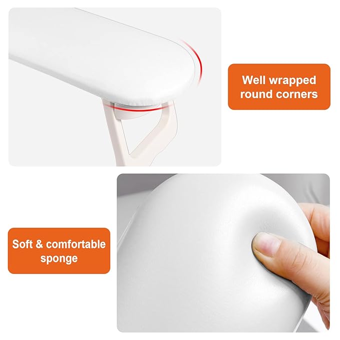 Diesisa Nail Arm Rest, Foldable PU Leather Nail Hand Rest For Manicure, with Soft Nail Mat for Table, Soft Hand Rest for Acrylic Nails/Nail Hand Pillow for Manicure Salon Use-white