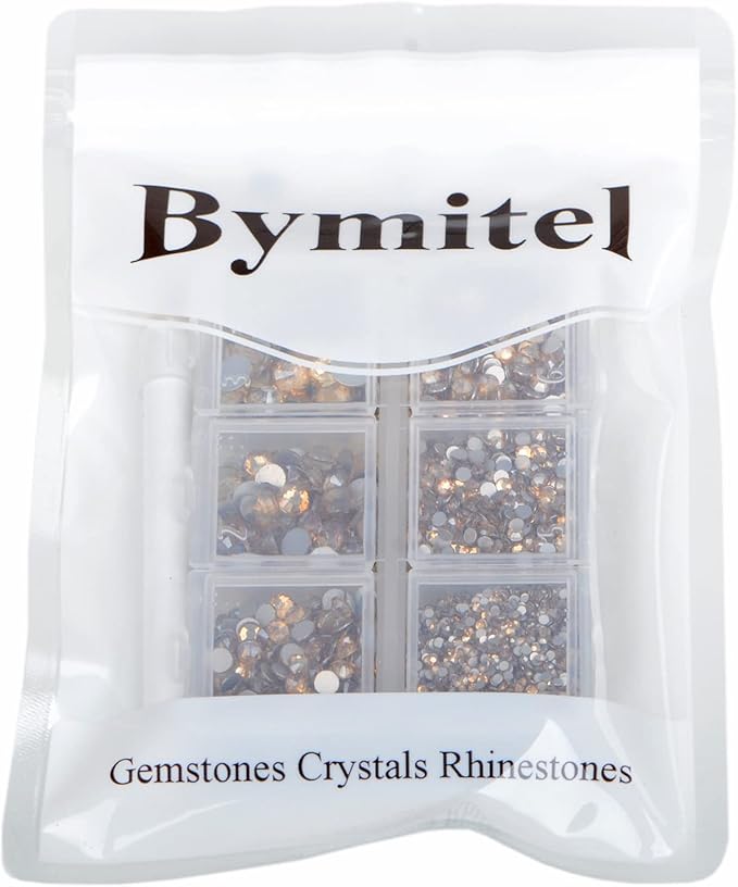 Bymitel 5000 Pieces 6 Mixed Sizes Glue Fix on Glass Rhinestones Round Crystal Gems Flatback for DIY Jewelry Making with one Picking Pen(6-Sizes 5000PCS, Lt. Peach)