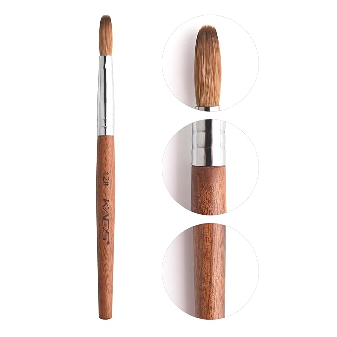 Nail Brush Kolinsky Sable Acrylic Nail Art Brush Professional Red Wooden Nail Brush (12#)