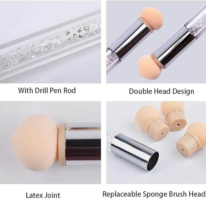 SILPECWEE 6Pcs Ombre Brush For Gel Nails Acrylic Nail Art Brush Fan Nail Brush Nail Gradient Pen Nail Sponges Pens Nail Art Tools For Salon&DIY