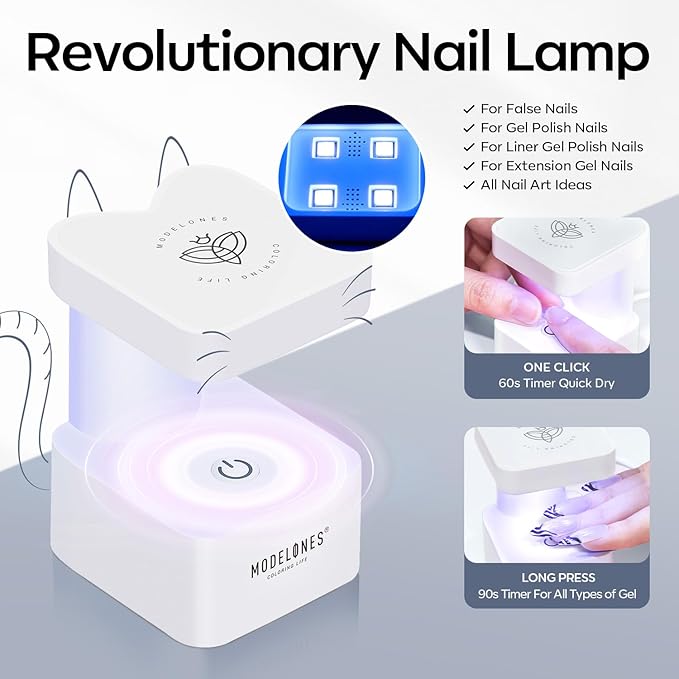 modelones X Nail Gel Kit Medium Coffin, Upgrade 510Pcs Fake Nails, 9-in-One Glue Prep Dehydrator & Portable Mini U V Light Acrylic Clipper, Coffin Tips Extension Kit for DIY Salon Home Gifts