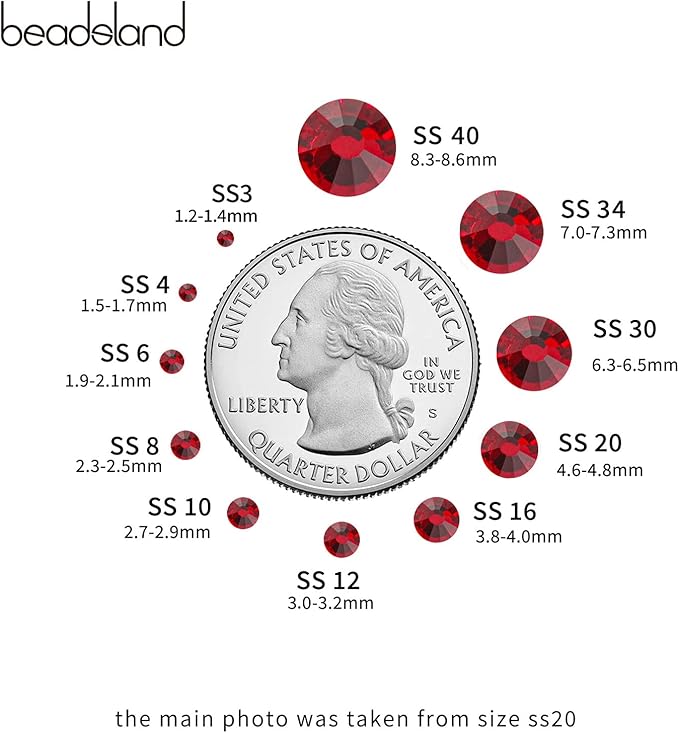 Beadsland 2880pcs Flat Back Crystal Rhinestones Round Gems for Nail Art and Craft Glue Fix,Siam,SS6,1.9-2.1mm