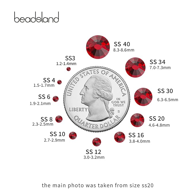 Beadsland 1440 Pieces Flat Back Crystal Rhinestones Round Gems,Siam,SS6,1.9-2.1mm