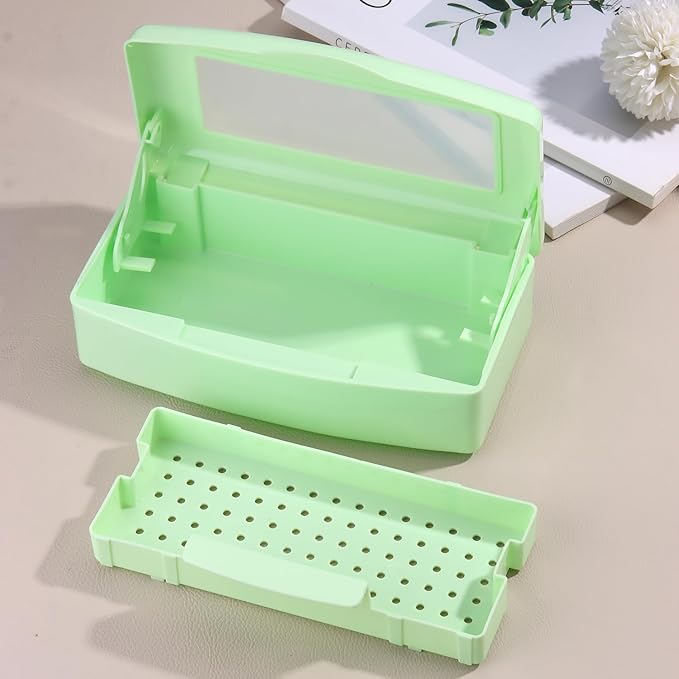 Nail Tool Sterilizer Box Plastic Disinfectant Container for Nail Art Accessories Tools, Sterilizer Soaking Box with Strainer Pedicure Manicure Cleaning Equipment, Green