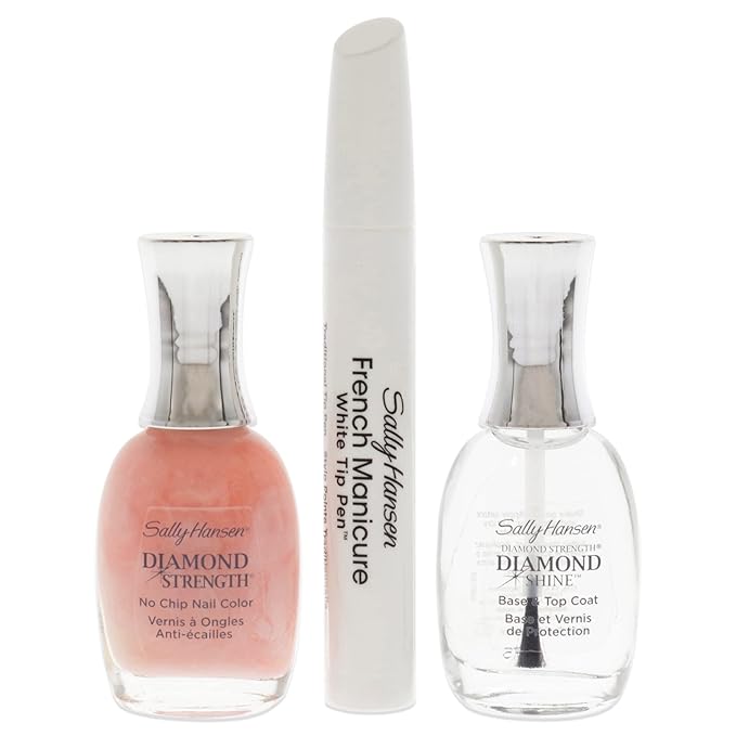 Sally Hansen Diamond Strength French Manicure Set - 45141 Ballet Bare 0.45oz Nail Polish - 3227 Ballet Bare, 0.45 Base and Top Coat, 0.16oz Precision Tip Pen Women 3 Pc