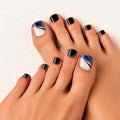 GoldFinger Trendy Press On Fake Toenail Kit Wider Fit, Abstract Sprinkle Print & Elegant Black Color, Ready to Wear Gel & Manicure Stick, Mini Glue included, Long-Lasting Convenient & Easy to Apply
