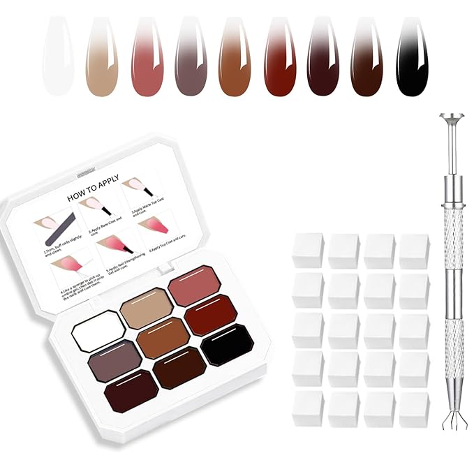 AIJIMEI Ombre Gel, Gradient Painting Gel, Ombre Gel Nail Polish, Including 100 Nail Sponges And Grabbing Pen Suitable For Salons And Family DIY (A1)