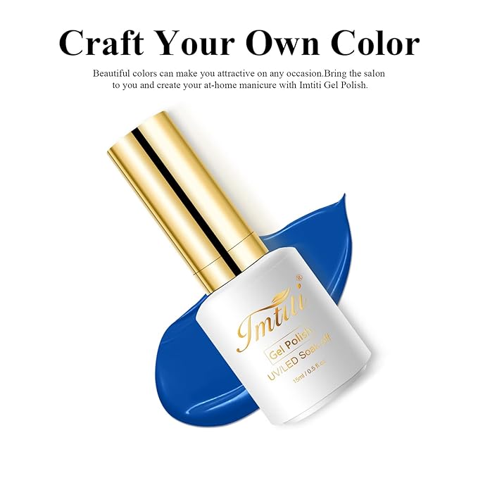 Imtiti Gel Nail Polish, 0.5 Fl Oz Royal Blue Color Gel Polish Soak Off LED U V Nail Gel Polish Nail Polish DIY Nail Art Starter Manicure Salon Gel Nail Kit for Women Girls