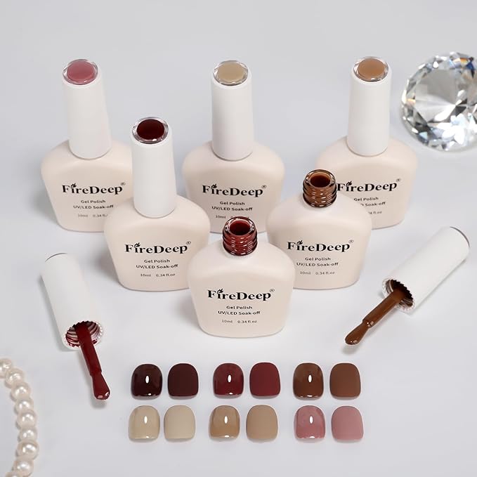 10ml Hema Free Gel Nail Polish Set, 6 Colors Gel Polish Kit Coffee Brown Nude Red Beige Pink Color Manicure Gift for Women at Home DIY and Salon