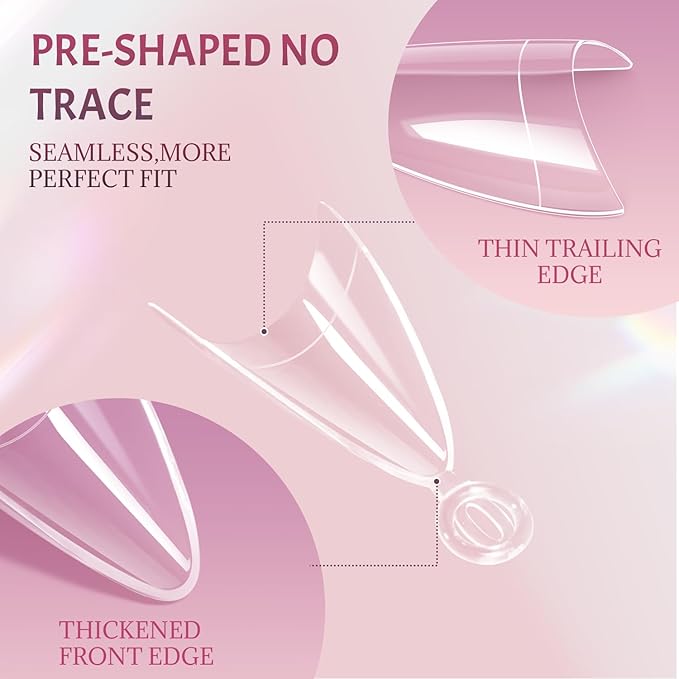 Ranrose Long Almond Nail Tips with Handle, 240PCS Half Cover Acrylic Fake Nails, 12 Sizes No C Curve Gel Nail Extension Tips for Professionals DIY Beginners