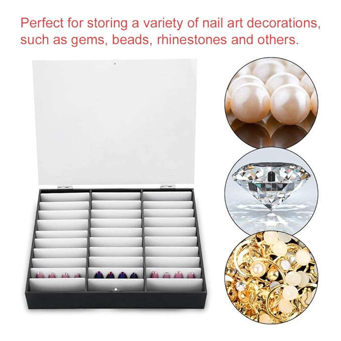 Rosvola Nail Art Display, Nail Storage Organizer Box, Empty Nail Tips Storage Box with cover Fake Nail Display Case for Nail Salon Home Use (Black)