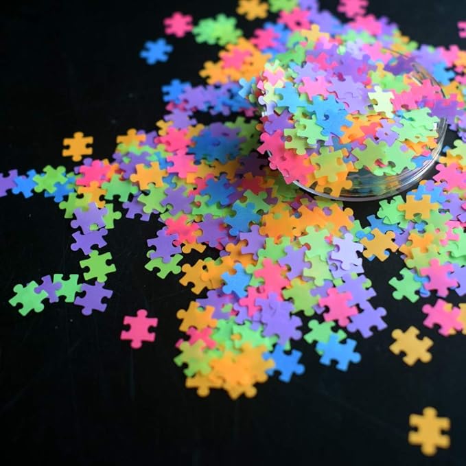 Puzzles Shape Neon Nail Glitter Sequins for DIY Decoration Gel Body Art Fluorescent Flake 50g Jigsaw Sequins Makeup Handwork Tumblers Nail Flakes
