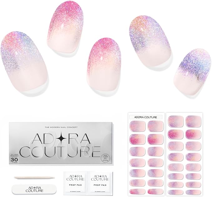 Semi Cured Gel Nail Strips with 30 Pieces - Salon Quality Manicure Kit for Women Easy Application Wraps Includes Prep Pads Nail File Wooden Stick, UV Light Required (Multi Confetti)
