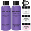 Acrylic Nail Kit 75ml Acrylic Liquid Monomer with 4 Colors Acrylic Powder and 5 Nail Brushes, Nail Extension Builder Set for Carving, French Tips, DIY Salon Manicure for Beginners