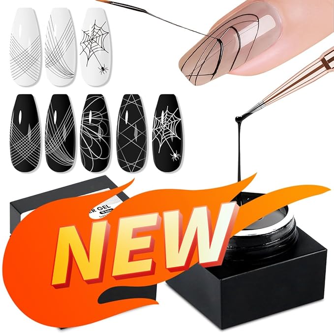 SAVILAND 2 PCS Spider Gel Set: Black & White Spider Gel for Nail Art Soak off Gels U V LED Good Toughness and Elasticity Easy To Use for Beginner Manicurist Home Salon Use
