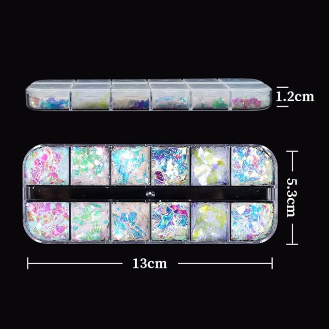Nail Art Mermaid Flake Sequins 3D Acrylic Holographic Chunky Laser Decals Ultra Thin Iridescent Glass Paper Sticker Manicure Decoration 12 Grids