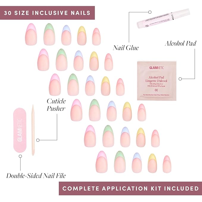 Glamnetic Press On Nails - Confetti Fake Nails | Semi-Transparent, Short Almond Nails, Salon Quality | 15 Sizes - 30 Nail Kit with Glue