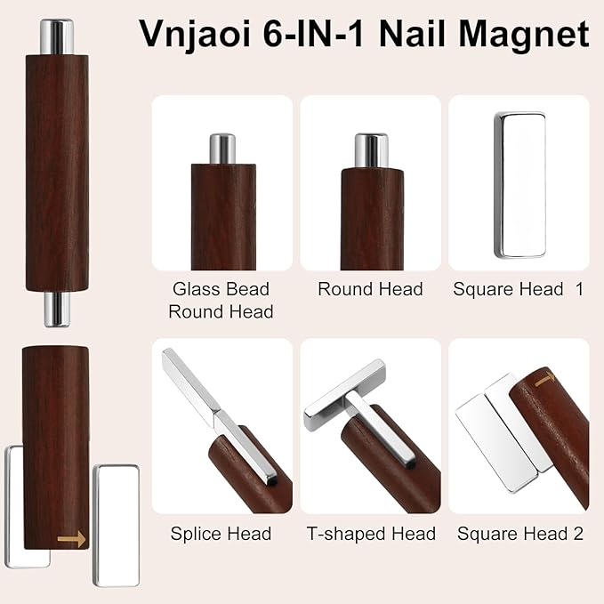 Multifunctional Nail Magnet,Cat Eye Magnetic for Nails,Detachable Design with Solid Wood Shell Protection,Strong Magnet for nails Salon Art Tools(Walnut Black)