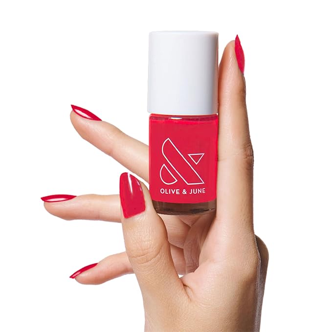 Olive & June Long Lasting Nail Polish | Plump Gel-Like Finish No Lamp Needed | Lasts up to 10 days | Salon-Quality 15-Free Vegan & Cruelty-Free Chip-Resistant | Hibiscus Tropical Pink