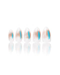 PSYTONE Short Fake Nails Square Press Ons Full Cover False Nails with Light Blue Flower Brown Designs Acrylic Press Ons Artificial Glossy Stick Ons Reusable Glue Ons for Women 30 Pcs
