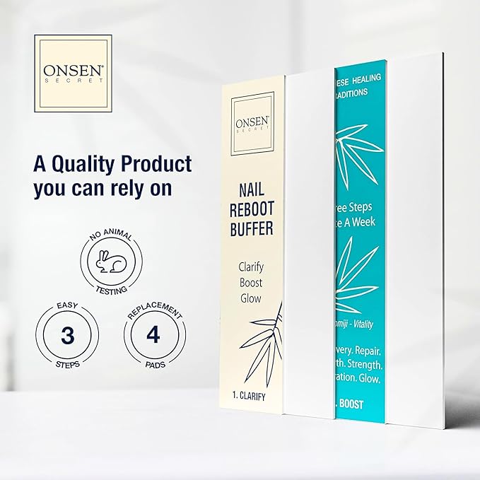 Onsen Secret Nail Buffer Block Replacement Pads - 3 Way Buffing Block Smooth Shine Natural Nail Buffing w/ 3 Sides Coarse, Soft, Silky, Buffer Replacement 4 Combo Pads Only - 1 Pack