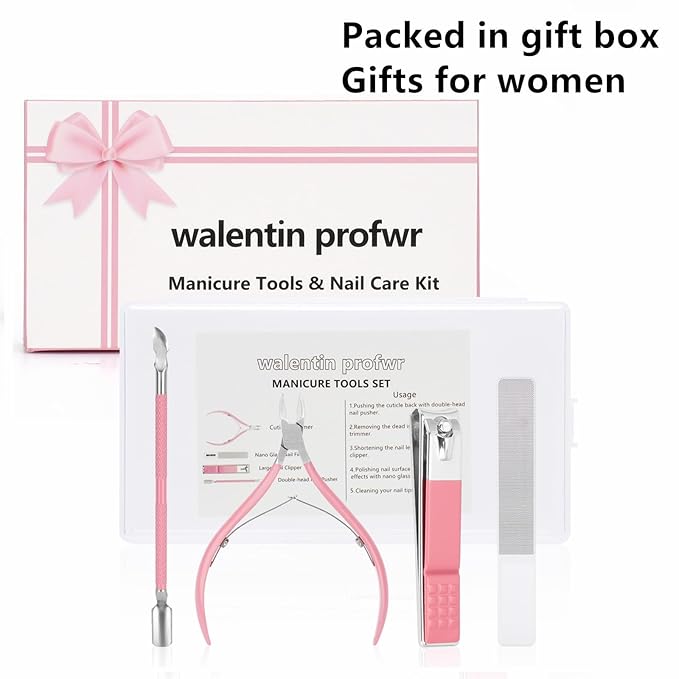 Nail Clippers Set Women Manicure Kit Nail Cuticle Kit with Nail Clippers Nail Cuticle Trimmer Pusher Glass Nail File Nail and Cuticle Care Kit Travel Nail Set Manicure Tools Cuticle Set Gift for Women
