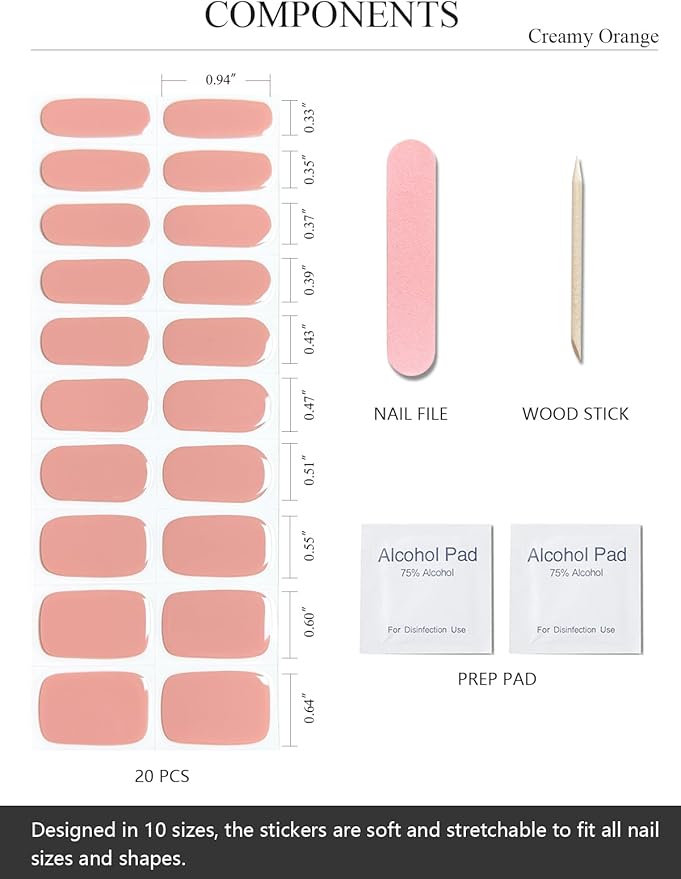 Semi Cured Gel Nail Strips (Creamy Beige), 20 Pcs Gel Nail Wraps, Stickers, Salon Quality, Works with Any UV Lamps