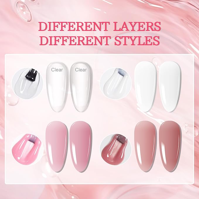 JODSONE Builder Gel for Nails,4Pcs 10ML Builder Gel Set, Nail Apex and Extension Strengthener Hard Need to Cured by Nail Lamp,Clear White Pink Brown