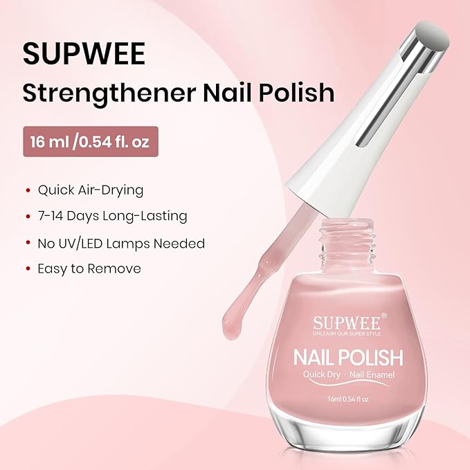 Quick Dry Regular Nude Nail Polish Non Gel, Help Nail Hardener, Strengthener, Strong and Growth, Repair for Thin and Damaged Nails Ridge Filler 0.54 fl.oz