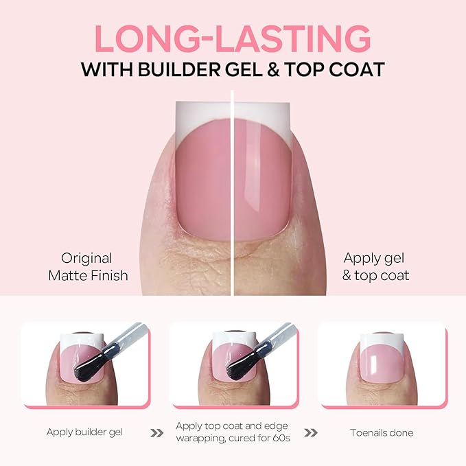French Press On Nails and Toenails Set with 2 Nail Glue, 60Pcs Black Square 15 Sizes Medium Thick Soft False Toenail Extension, Full Cover Stick on Acrylic for Women Nail Art DIY
