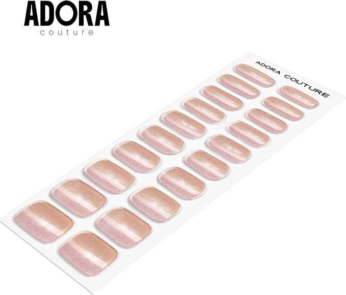Semi-Cured Gel Nail Strips - 20 Salon-Quality Gel Sticker with UV Light Required, Long Lasting, Easy Application & Removal, Includes Prep Pad, Nail File, Wooden Stick (Soft Shimmer)