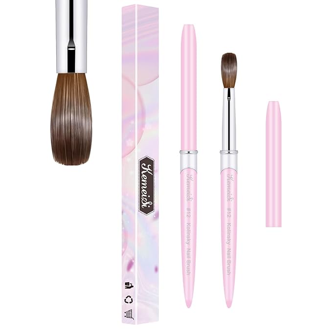 Acrylic Nail Brush Size #12, Kolinsky Art Brushes for Powder Application, Sturdy Handle Oval Shaped Design Tools for Professional Manicure DIY