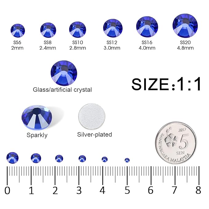 4240Pcs Flatback Royal Blue Rhinestones Glass Crystal Gems for Nail Art Face Jewels Glitter Round with Tweezers and Picking Pen (SS6~SS20 Set)