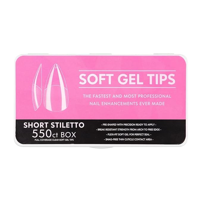 Gel Nail Tips Shape, 550 Pcs Half Matte Pre-Etched Press On False Nails, Full Cover Acrylic Nail Tips Kit for Nail Extensions, DIY Salon Nails. (Short Stiletto, Clear)