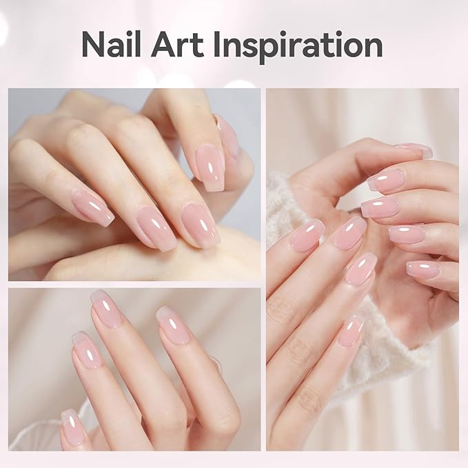BORN PRETTY Builder Gel for Nails, 8-in-1 Extension Gel Strengthener Gel Hard Builder Nail Gel Base Top Gel, Sheer Pink Gel Builder Rhinestone Nail Glue Gel in A Bottle Nails 15ML