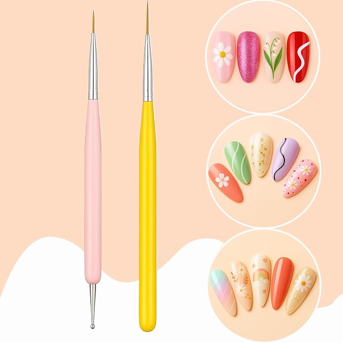 Nail Art Brushes Set – 6Pcs Gel Polish Nail Brush with Liner, Flat, Angled & Dotting Tips – Acrylic Nail Art Design Tools for DIY Manicure, Nail Extension, Salon Use – Pastel Colors with Gift Box