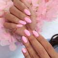 Modelones Pink Press on Nails Almond, Spring Short Almond Fake Nails, Reusable Nail Kit with Nail Glue Adhesive Tabs Mini Nail File, Nails Press Ons 32Pcs 16 Sizes
