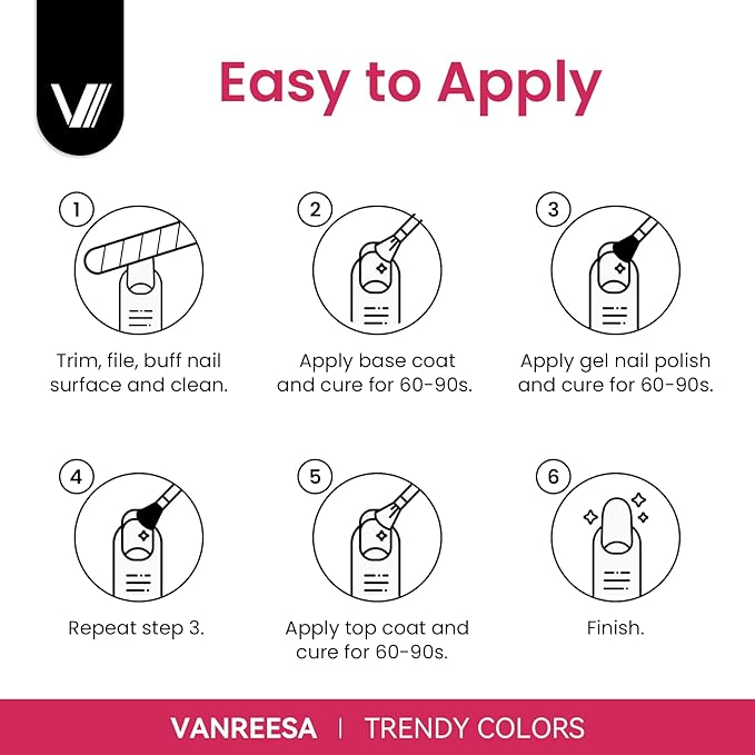 VANREESA 24 Pcs Gel Nail Polish Set -Trendy Colors Gel Polish with Base Coat & 4 Effects of Top Coat White Pink Red Orange Yellow Green Brown Blue Purple Gel Polish Set Nail Kit Gifts for Women Girls