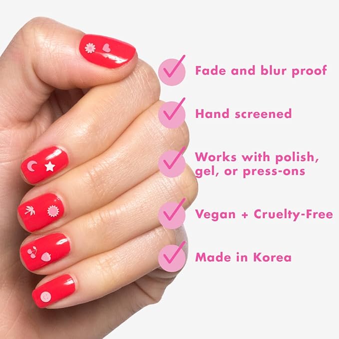Olive & June Nail Art Stickers | Easy-to-Use Nail Designs | Nail Art Made Easy | Hand-Screened, No-Fade Ink | Accent, Mix & Match, or Cover Chipped Polish | Pink Letters