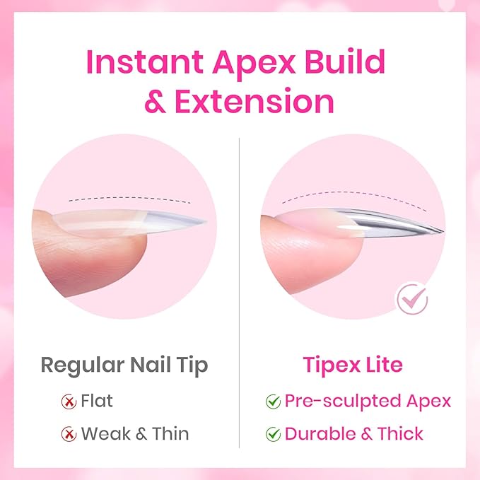 Beetles Tipex Lite Heart Cutout Nail Kit, Pre-Built Apex Almond & Stiletto Medium Nail Tips 192pcs, Gel Nail Starter Set with UV Lamp, Base & Top Coat, Glue Gel, 6 Colors for DIY Art